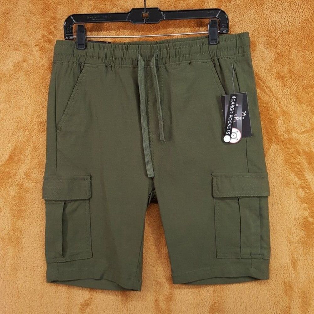 GALAXY By MARVIC Shorts Mens Medium Green Pull On Drawstring Cargo Stretch